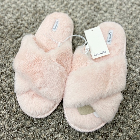 SPLENDID NEW Faux Fur Crisscross Slippers Pink - Picture 2 of 5